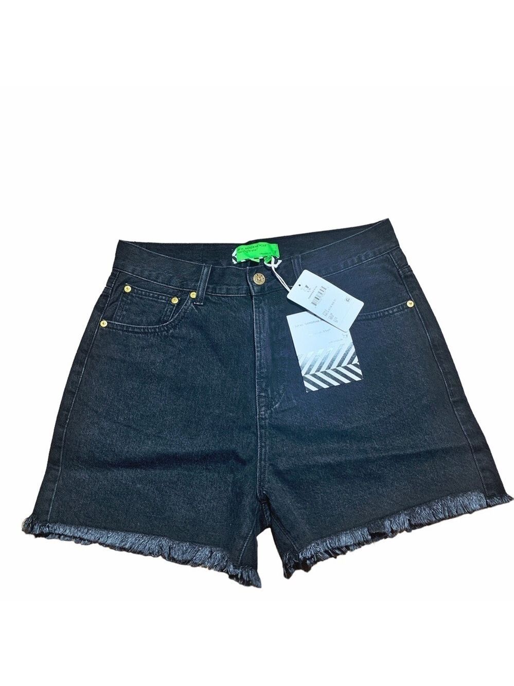 NWT Set Sandrine Rose Frayed High Rise Women Denim Black Shorts Size 28